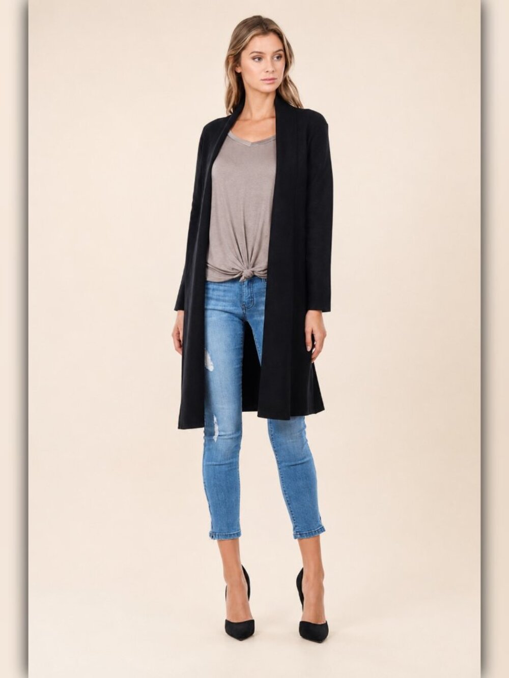 A135 • Rabbit Hair Open Front Knee Length Cardigan